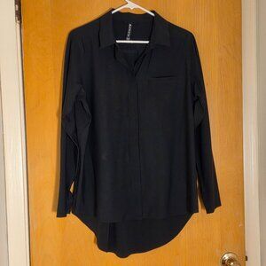 Athleta Urbanite 2.0 Button Up Shirt Womens M Black Performance Nylon Stretch